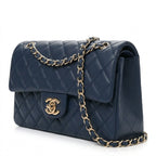 Medium Quilted Flap Bag - Navy Blue Lambskin & Gold Hardware