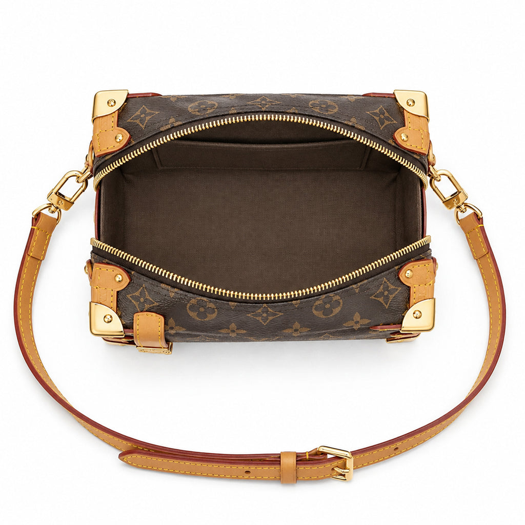 Structured Trunk Shoulder Bag - Monogram-Print Canvas & Natural Leather Trim