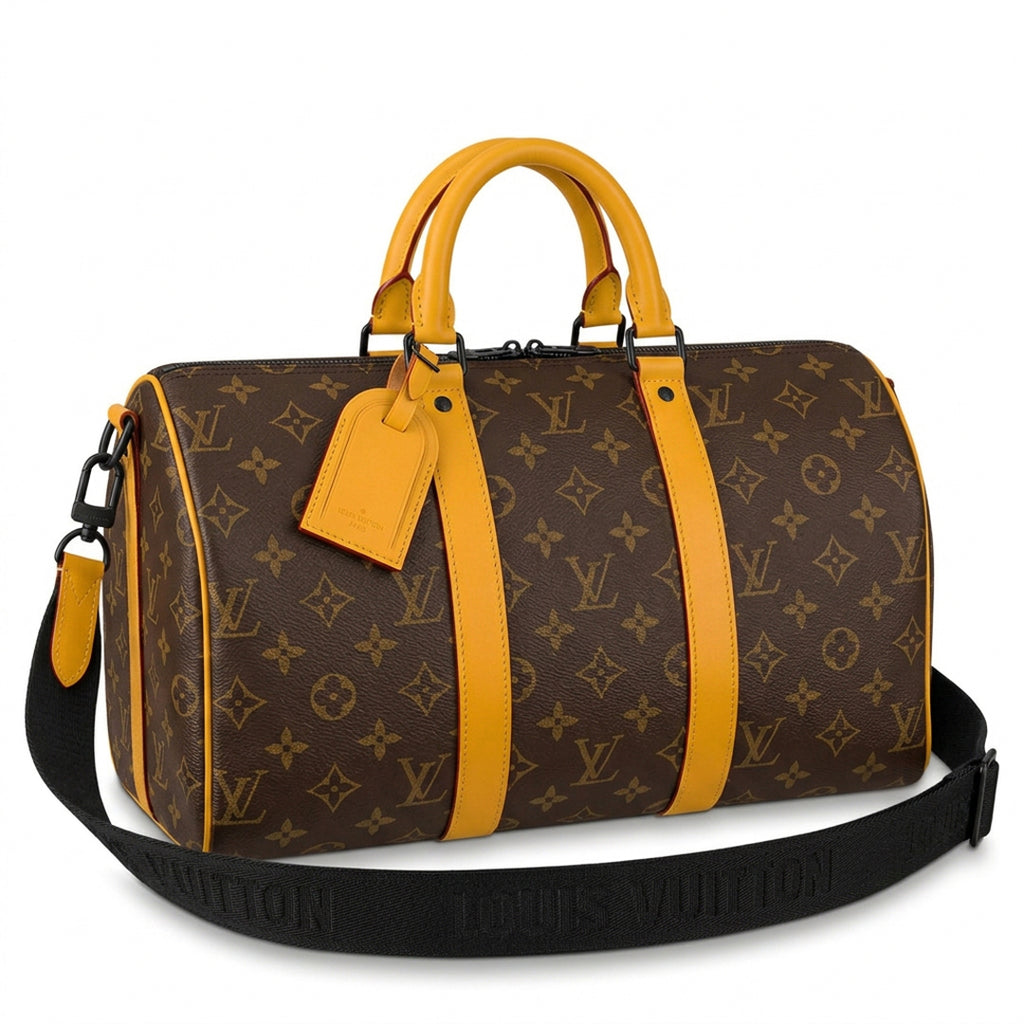 Weekender Duffle Bag 50 - Monogram-Print Canvas & Saffron Yellow Leather Trim
