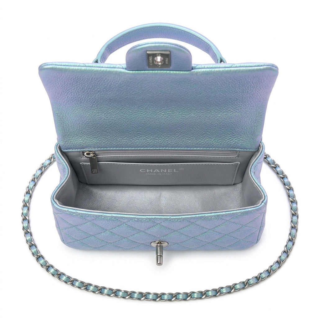 Mini Top Handle Flap Bag - Iridescent Mermaid Green Grained Leather