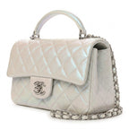 Mini Top Handle Flap Bag - Iridescent Pearl White Grained Leather