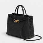 Small Woven Leather Top Handle Bag - Basketweave Woven Leather (Black)