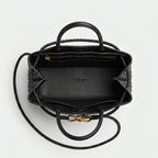 Small Woven Leather Top Handle Bag - Basketweave Woven Leather (Black)