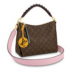 Woven-Handle Hobo Bag Medium - Monogram-Print Canvas & Pink Leather Strap