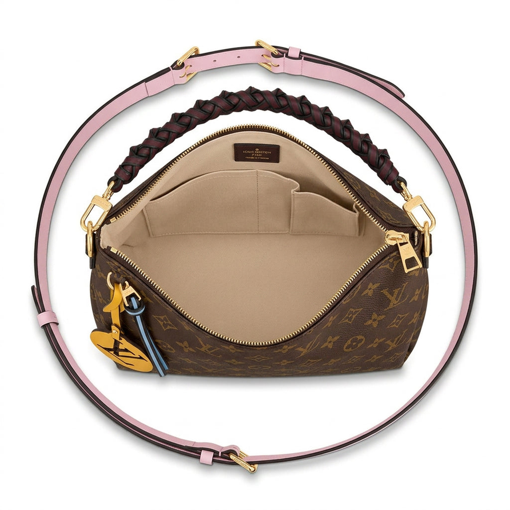 Woven-Handle Hobo Bag Medium - Monogram-Print Canvas & Pink Leather Strap