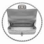 Medium Quilted Flap Bag - Silver Metallic Patent Leather & Silver Hardware