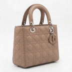 Medium Quilted Top Handle Bag - Beige Diamond-Quilted Lambskin & Silver Hardware