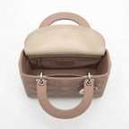 Medium Quilted Top Handle Bag - Beige Diamond-Quilted Lambskin & Silver Hardware