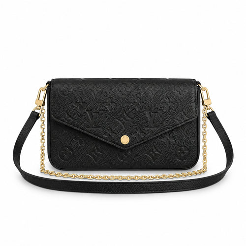 Chain Pochette Clutch - Embossed Monogram-Print Leather (Black)