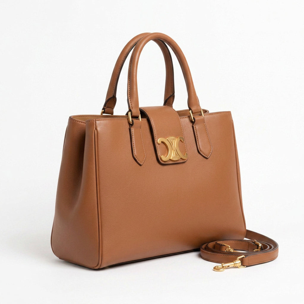 Medium Structured Shoulder Bag - Natural Supple Calfskin (Tan Brown)