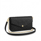 Chain Pochette Clutch - Embossed Monogram-Print Leather (Black)