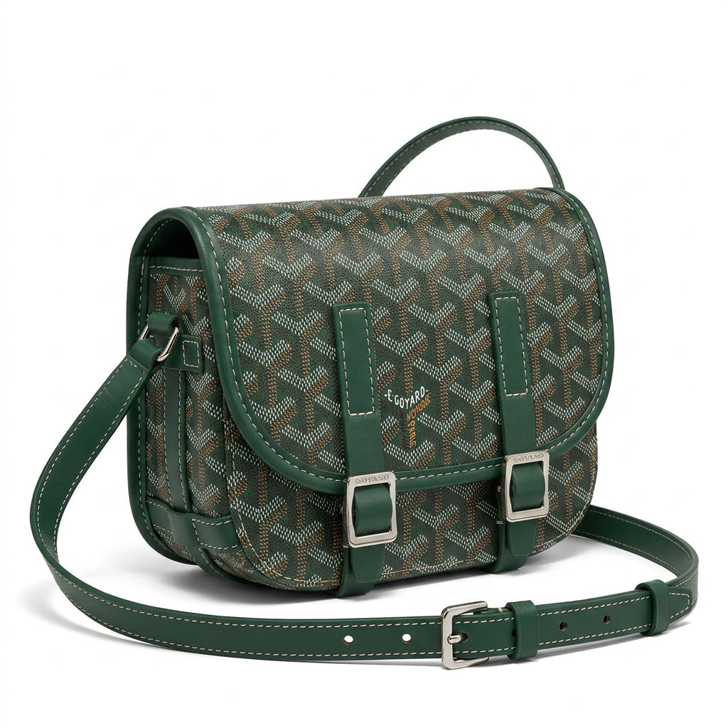 Chevron Canvas Crossbody Bag - Green Hand-Painted Chevron Canvas