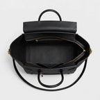 Winged Top Handle Bag - Black Drummed Calfskin & Gold Hardware