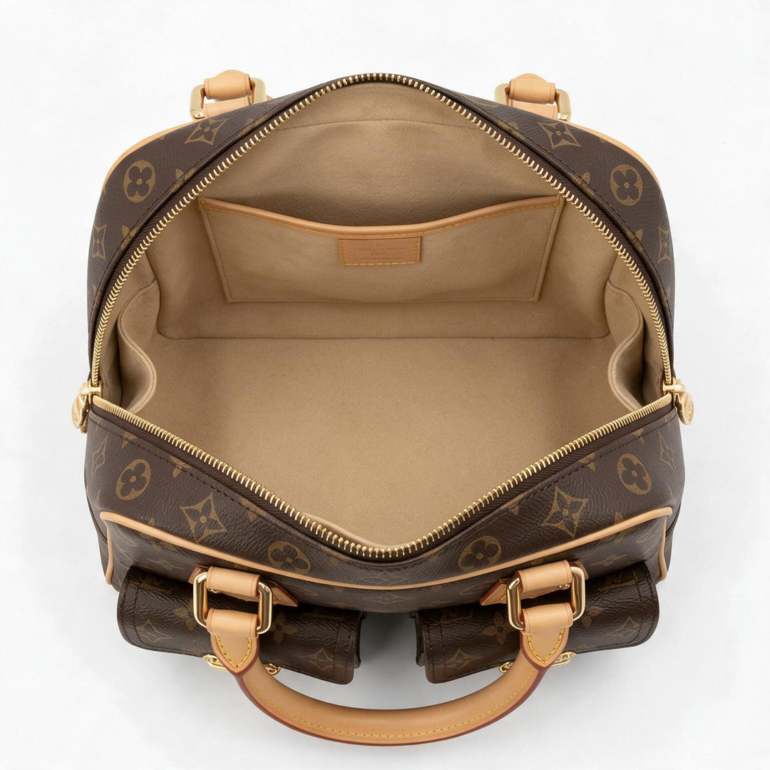 Two-Pocket Top Handle Bag - Monogram-Print Coated Canvas