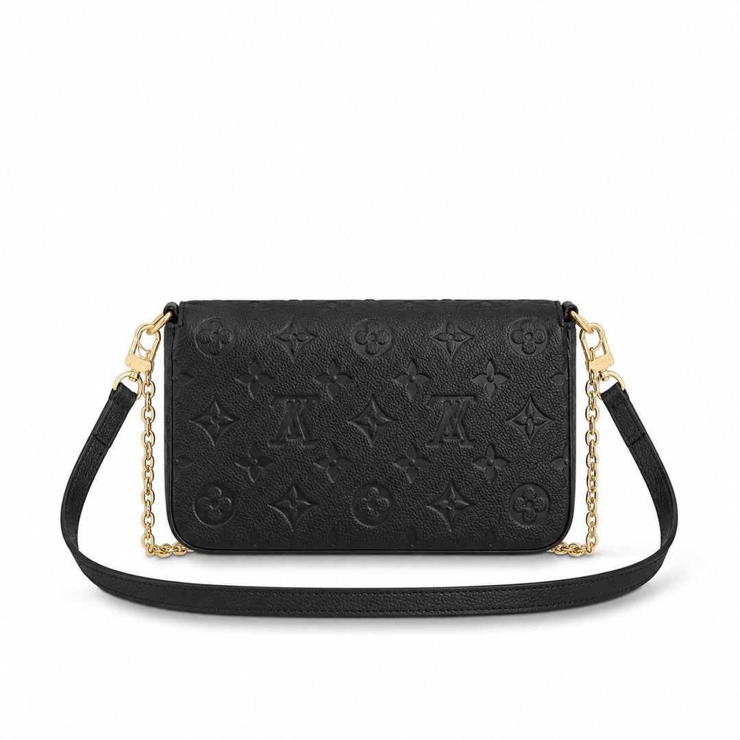 Chain Pochette Clutch - Embossed Monogram-Print Leather (Black)