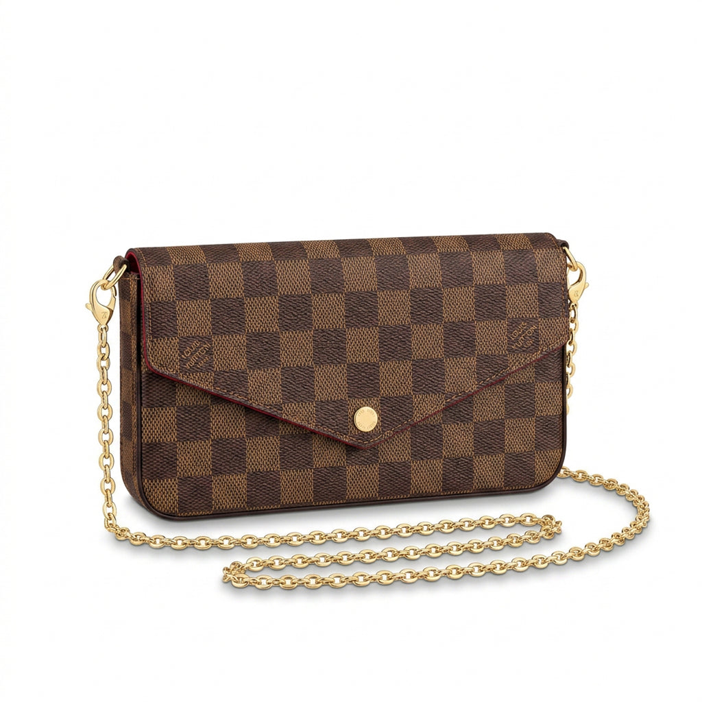 Chain Pochette Clutch - Checkered Print Coated Canvas (Ebony Brown)