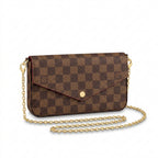 Chain Pochette Clutch - Checkered Print Coated Canvas (Ebony Brown)