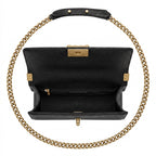 Boxy Quilted Flap Bag Medium - Black Chevron Grained Leather & Gold Hardware