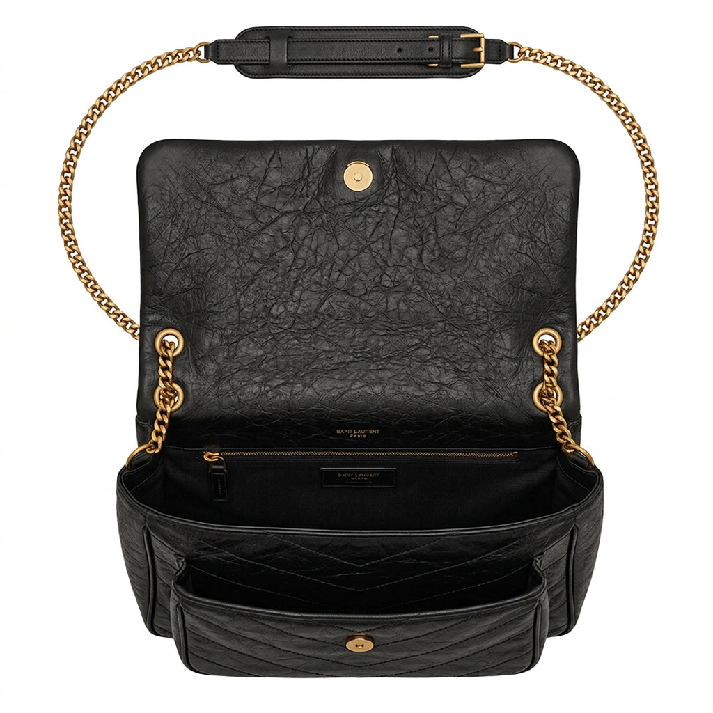 Quilted Chain-Link Shoulder Bag Medium - Black Lambskin Chain-Link Quilt