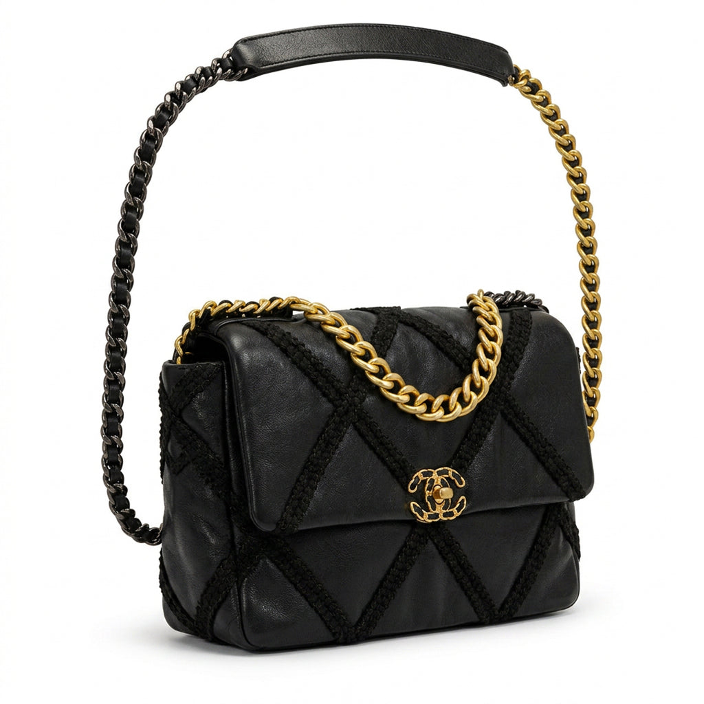 Oversized Diamond-Quilted Flap Bag - Black Lambskin & Mixed-Metal Hardware