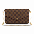 Chain Pochette Clutch - Checkered Print Coated Canvas (Ebony Brown)