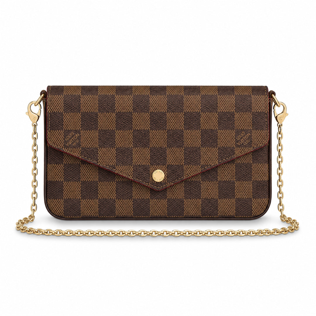 Chain Pochette Clutch - Checkered Print Coated Canvas (Ebony Brown)