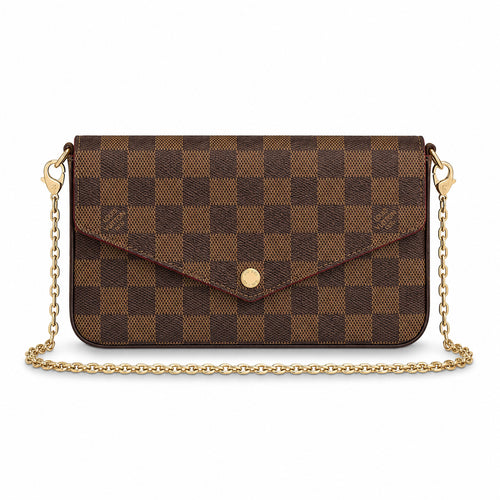 Chain Pochette Clutch - Checkered Print Coated Canvas (Ebony Brown)
