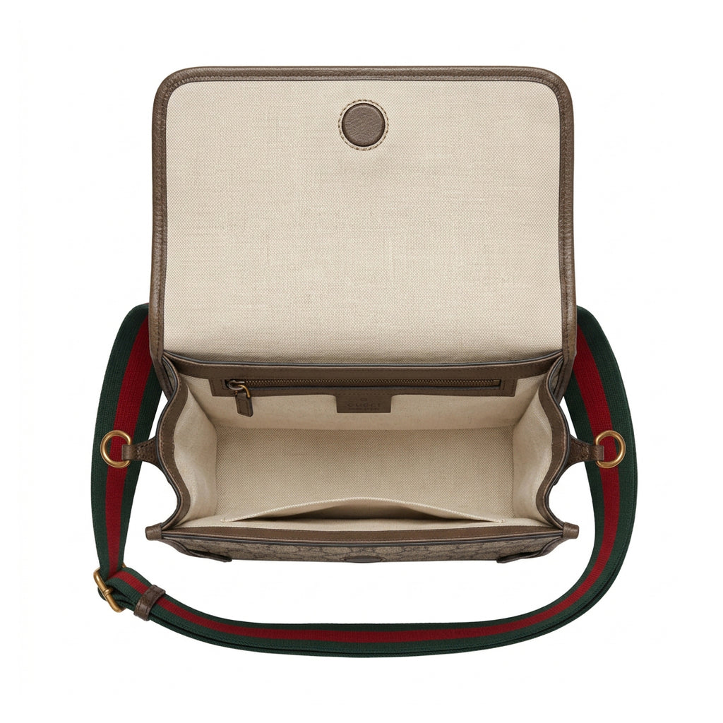 Vintage Logo-Print Camera Bag - Beige Coated Canvas with Tiger Head Motif