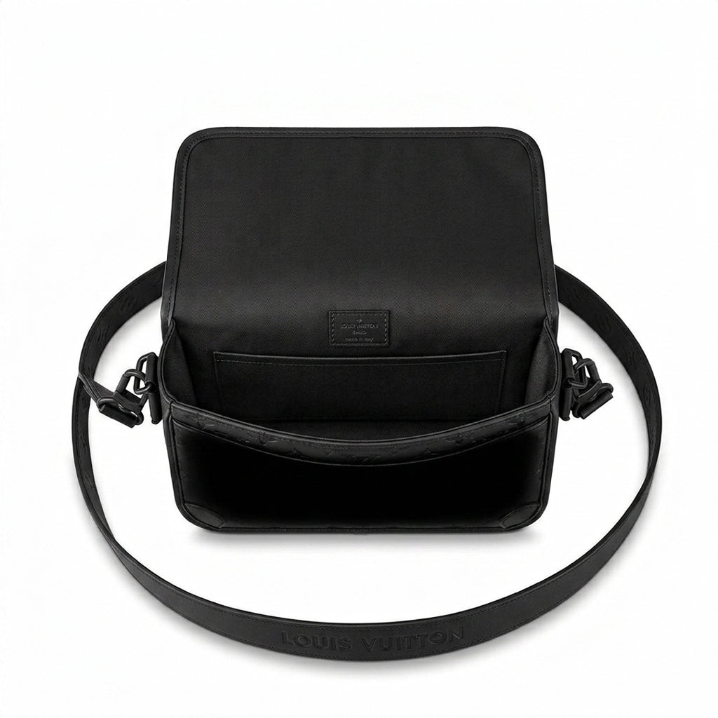 Turnlock Messenger Bag - Black Embossed Monogram-Print Leather