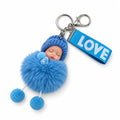 Sleeping Baby Doll Fluffy Pom Pom Keyring