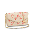 Chain Pochette Clutch - Bicolor Embossed Leather (Cream / Coral Pink)