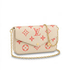 Chain Pochette Clutch - Bicolor Embossed Leather (Cream / Coral Pink)