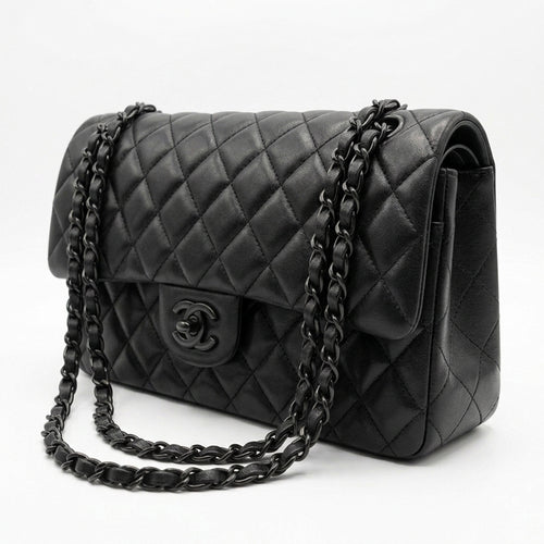All-Black Medium Quilted Flap Bag - Quilted Lambskin & Matte Black Hardware
