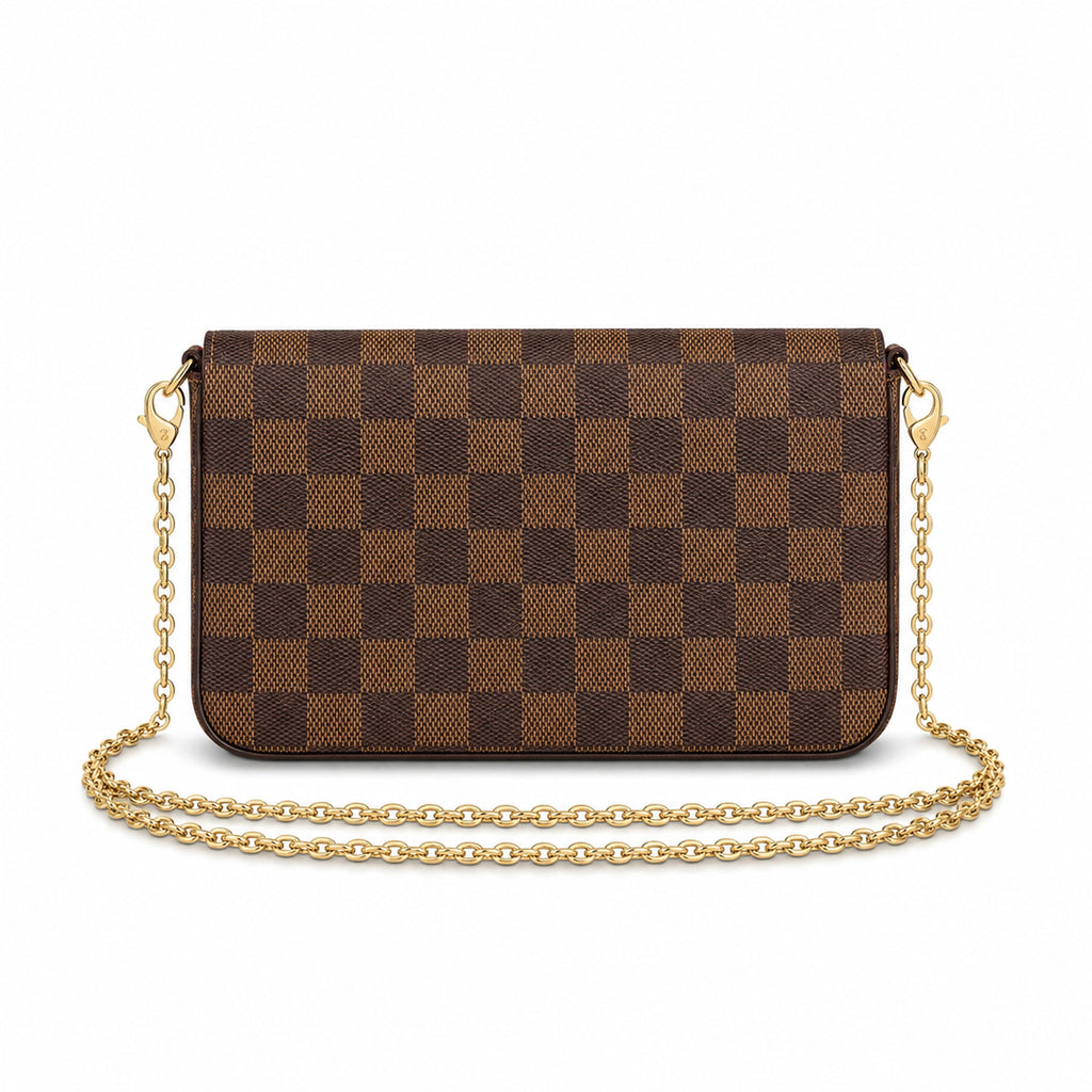Chain Pochette Clutch - Checkered Print Coated Canvas (Ebony Brown)