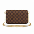 Chain Pochette Clutch - Checkered Print Coated Canvas (Ebony Brown)