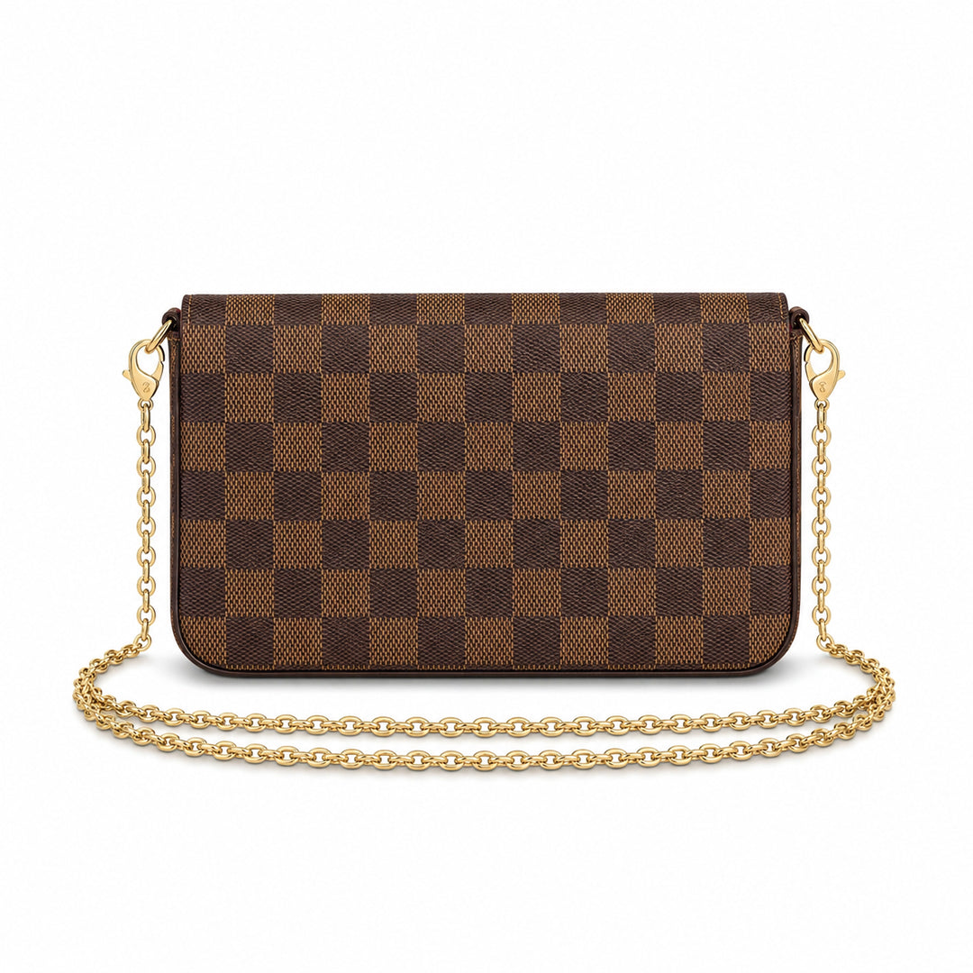 Chain Pochette Clutch - Checkered Print Coated Canvas (Ebony Brown)