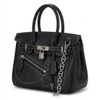 Top Handle Tote 25 - Black Textured Leather & Palladium Hardware