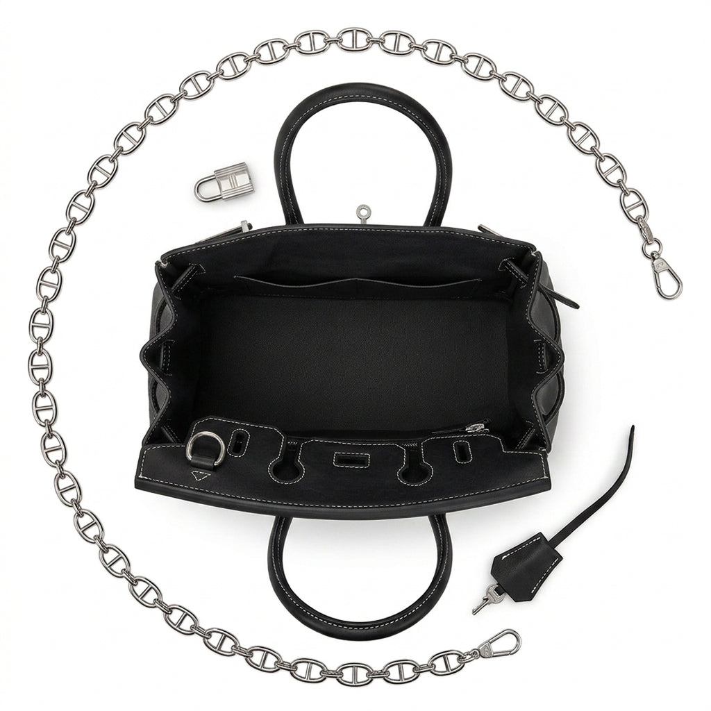 Top Handle Tote 25 - Black Textured Leather & Palladium Hardware