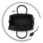 Top Handle Tote 25 - Black Textured Leather & Palladium Hardware