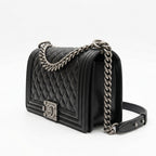 Boxy Quilted Flap Bag Medium - Black Quilted Grained Leather & Ruthenium Hardware