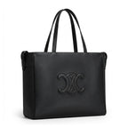 Medium Structured Cabas Tote - Black Grained Calfskin & Logo Emboss