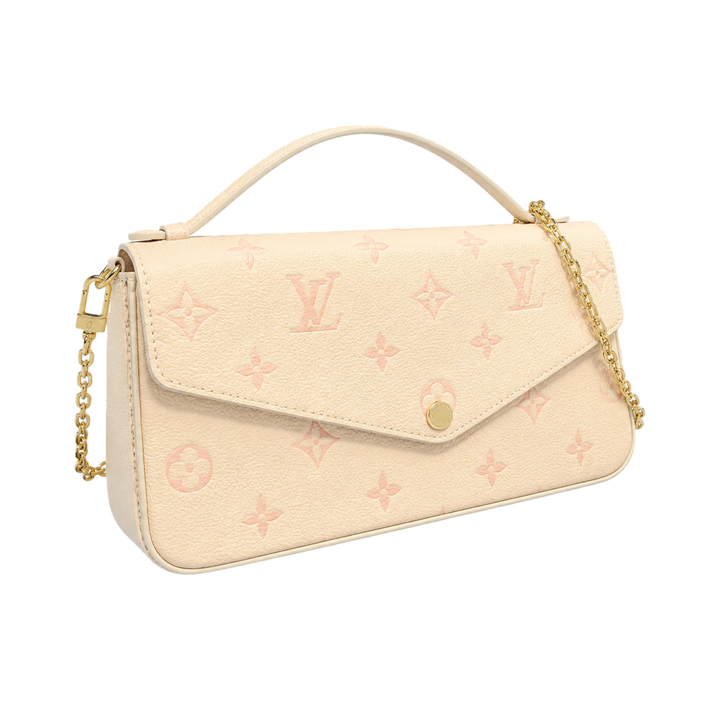 East-West Chain Pochette Clutch - Embossed Monogram-Print Leather (Pastel Pink Sunrise)