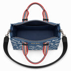 Graffiti Logo Denim Tote - Blue & Brandy Logo Print Canvas