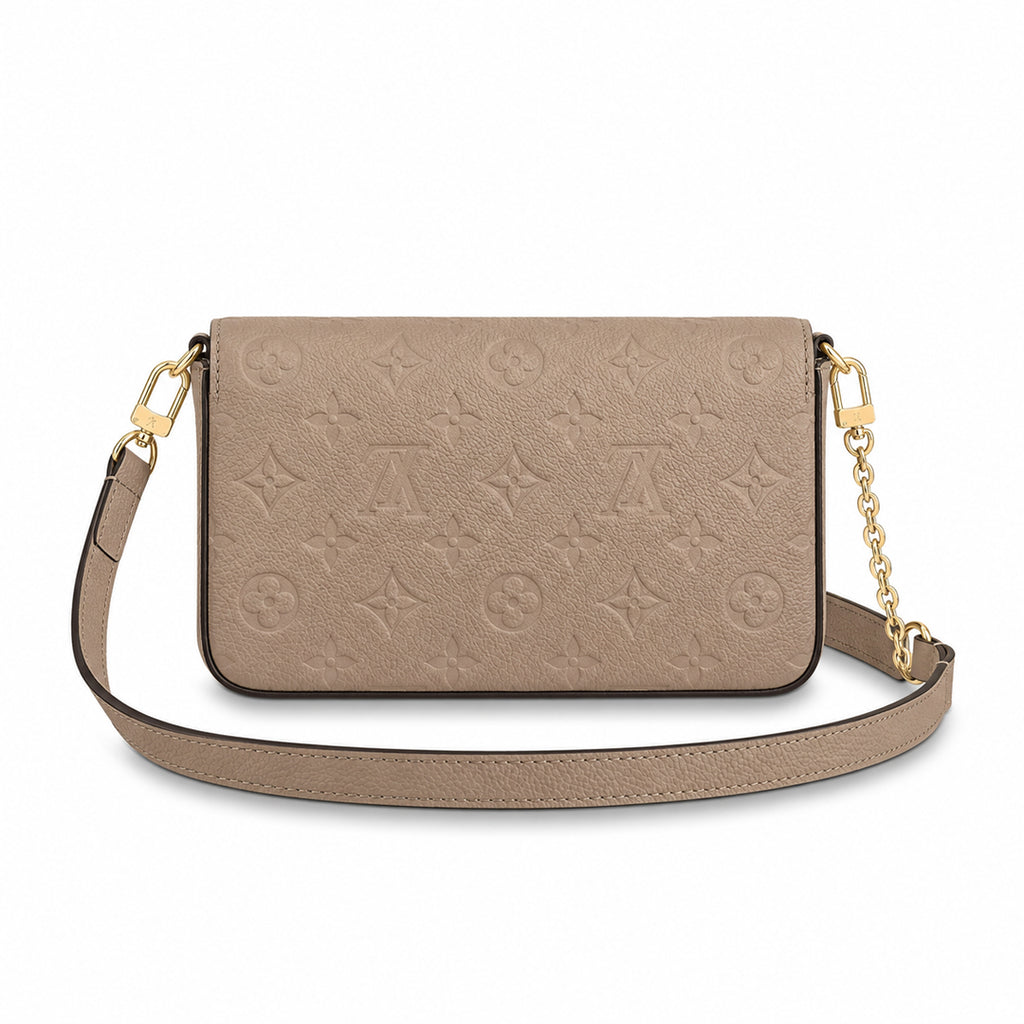 Chain Pochette Clutch - Embossed Monogram-Print Leather (Dove Beige)
