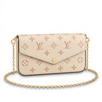 Chain Pochette Clutch - Embossed Monogram-Print Leather (Cream / Pastel Pink)