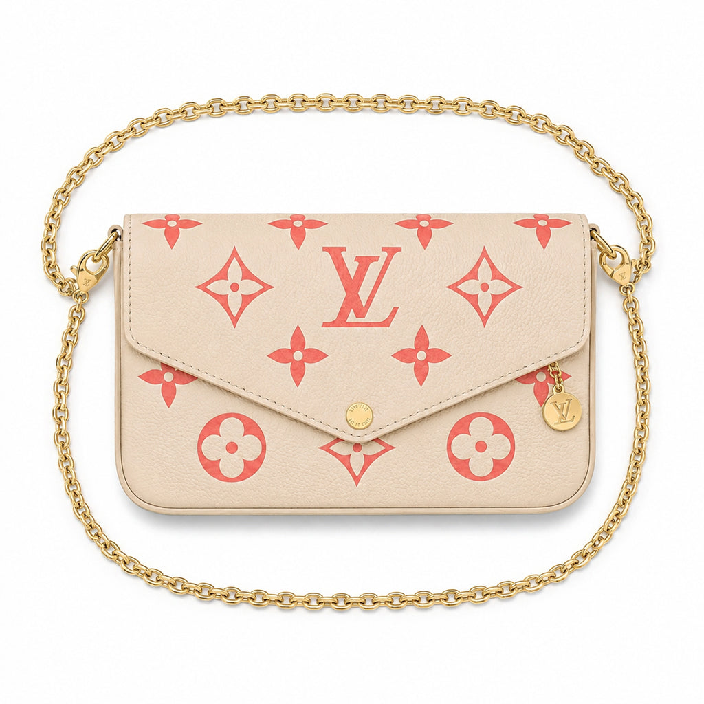 Chain Pochette Clutch - Bicolor Embossed Leather (Cream / Coral Pink)