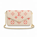 Chain Pochette Clutch - Bicolor Embossed Leather (Cream / Coral Pink)