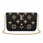 Chain Pochette Clutch - Bicolor Embossed Leather (Black / Beige)