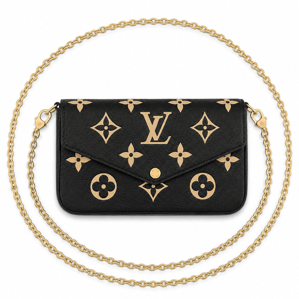 Chain Pochette Clutch - Bicolor Embossed Leather (Black / Beige)