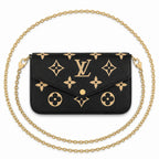 Chain Pochette Clutch - Bicolor Embossed Leather (Black / Beige)